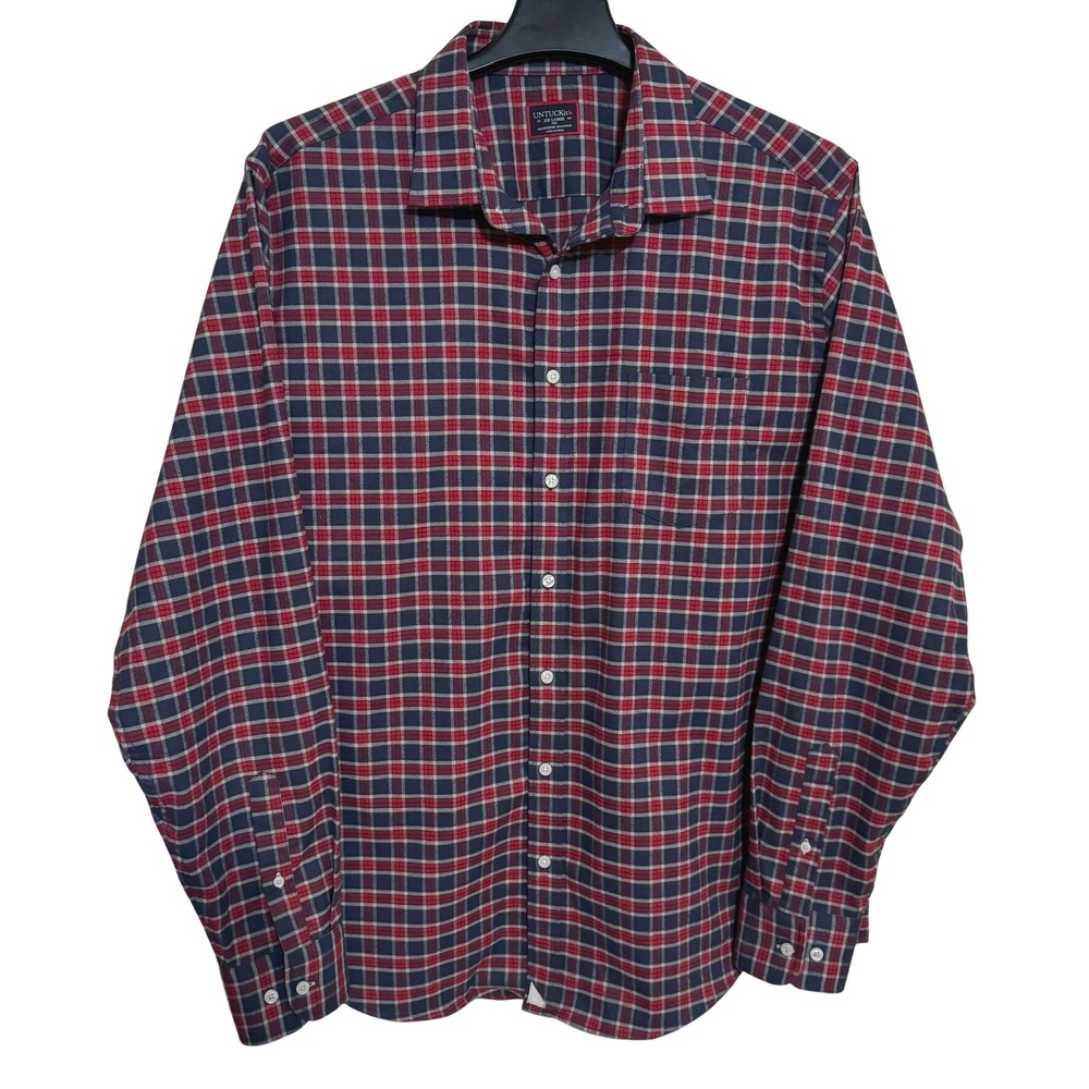 Untuckit Button Down Shirt Mens 2XL Tall Flannel Plaid Blue Red Outdoor Preppy